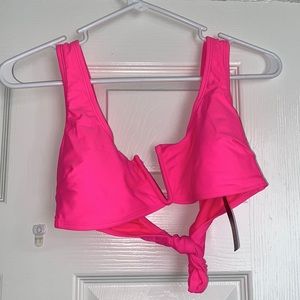 No Boundaries Bright Pink V-Cut Out Tie Back Bikini Top